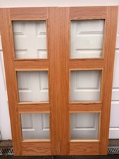 Pair of Internal Contemporary 3 Lite Oak Clear Glazed Doors 54" x 78" BRAND NEW