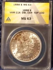 1888-P  MORGAN DOLLAR   *BRILLIANT WHITE*   MS-63    VAM-11A  *DBL EAR TOP 100*