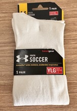 NWT Under Armour Youth LARGE Heat Gear Performance White w/ Black CREW SOCKS YLG