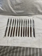 Ekco Eterna Canoe Muffin MCM Stainless Wood 8 3/4”  12 Set Knives JAPAN Flatware