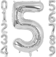 Silver Number 5 Balloon 40 Inch, Big Large Foil Helium Number Balloons, Jumbo...