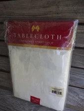 Christmas Spirit  60" x 84" Oval Ivory & Gold Tablecloth NEW