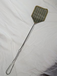 Vintage Fly Swatter with Wire Handle Green Red Plaid Hand Stitched Boarder