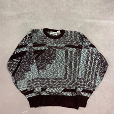 Vintage Knitted Jumper Abstract Patterned Grandad Knit Sweater Men's L