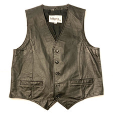 Wilsons Leather Vest Black Mens 42/44 VTG Biker Motorcycle Button Pockets