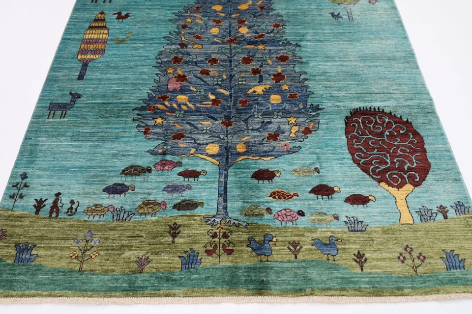 6x8 ft tree of life Animal Area Rug Afghan Hand Knotted oriental Veg Dye Wool - Image 4 of 4