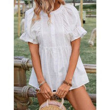 Peplum Round Neck Flounce Sleeve Blouse