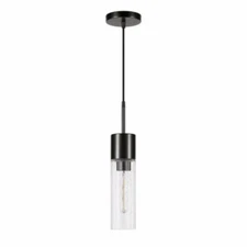 Meyer+Cross Lance 1-Light Blackened Steel Pendant with Seeded Glass Shade PD0582