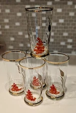 5 Hand Painted Coral, White & Silver Sea Life Tumblers/Glasses ~ Gold Toned Rims