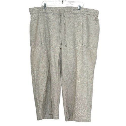 Liz Claiborne Linen Capri Pants Woman’s Size 2XL Wide Leg Beige Cotton Casual