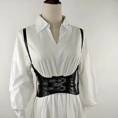Women Faux Leather Corset Harness Cinch Belt Steampunk Sexy Underbust Waist Belt - Picture 7 of 23