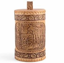 8.7" Elk Beresta Birch Bark Jar Food Storage Container Kitchen Storage Canister