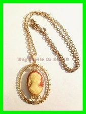 Beautiful Vintage Gold Tone Cameo Necklace With 24" Chain