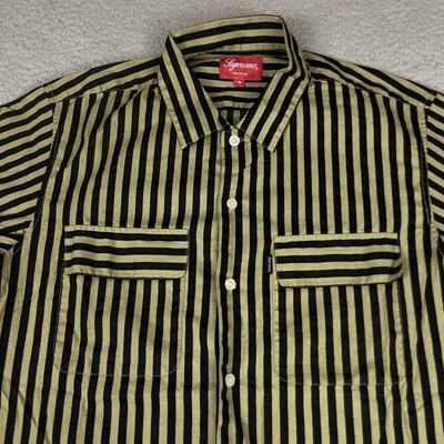 Supreme Shirt Adult Medium Black Green Striped Short Sleeve Button 