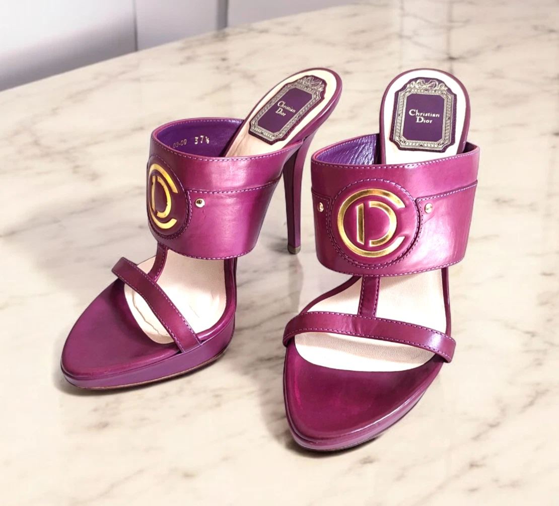 Escarpins CHRISTIAN DIOR vintage cuir violet mules logo CD Mary Janes créat