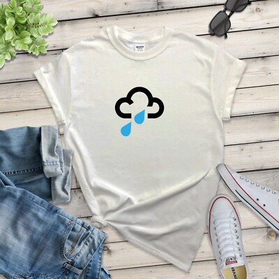 WEATHER SYMBOL RAINY CLOUDY LADIES FITTED T-SHIRT (cloud rain mood emo emotion)