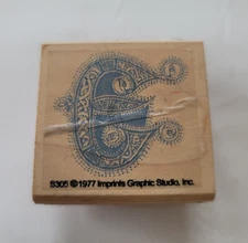 Vintage 1977 Imprints Graphic Studios Rubber Stamp Fancy Lace Letter "E"