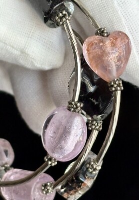 Murano Foil Glass Beaded Wrap Bracelet Spiral Pink Black Gold Heart Twisted 46g