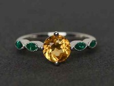 2Ct Round Cut Lab Created Citrine Women's Engagement Ring 14K White Gold Plated