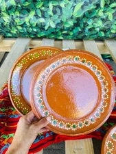 Plato Redondo Trinche 10in De Barro Decorado Sets Of(6)pcs Round 10in Clay Plate