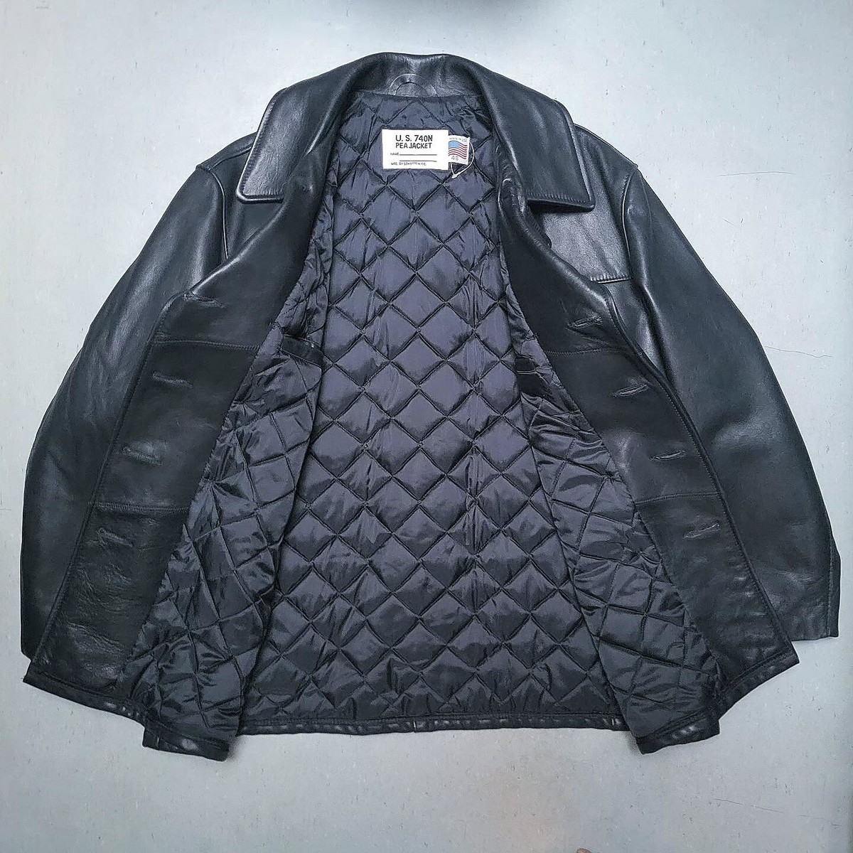 SCHOTT LEATHER PEACOAT 740N Motorcycle Jacket BLACK USA Sz 48 MSRP