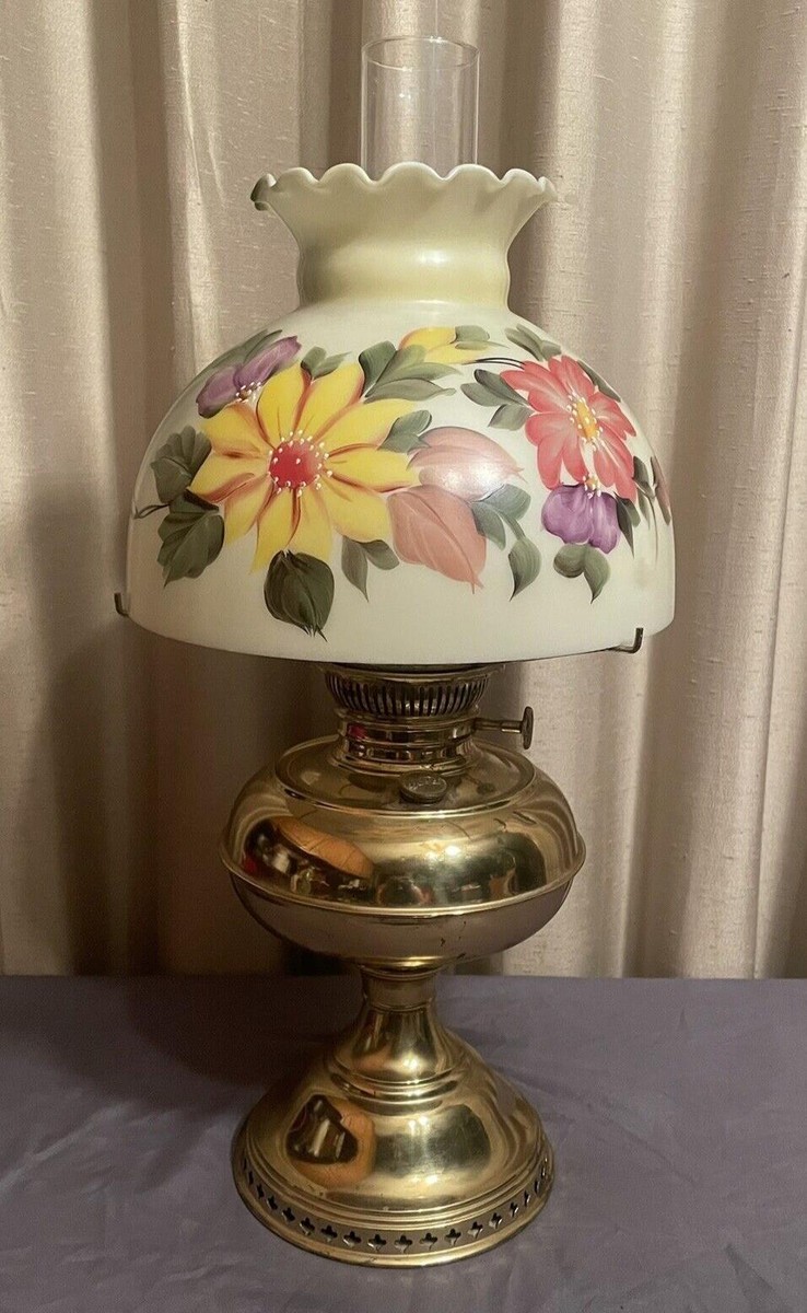 Vintage Rayo Oil Lamp with Hand Painted Floral Shade | eBay