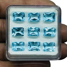 VVS 9 Pcs Natural Blue Topaz 8x6mm Emerald Cut Top Quality Loose Gemstones Lot