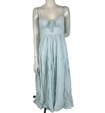 Hello Molly Dress Blue Size 8 Midi Straps Tiered Dobby Dot Rayon Lined Boho