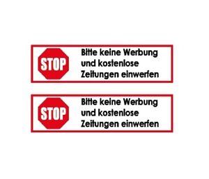 2 Er Set Stop Bitte Keine Werbung Und Kostenlose Zeitungen Einwerfen Je 7x2cm Ebay