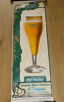 vintage 1990 ANCIEN AFFICHE de BIERE AMBREE brasserie Dorelei FISCHER ALSACE art - Photo 1/4