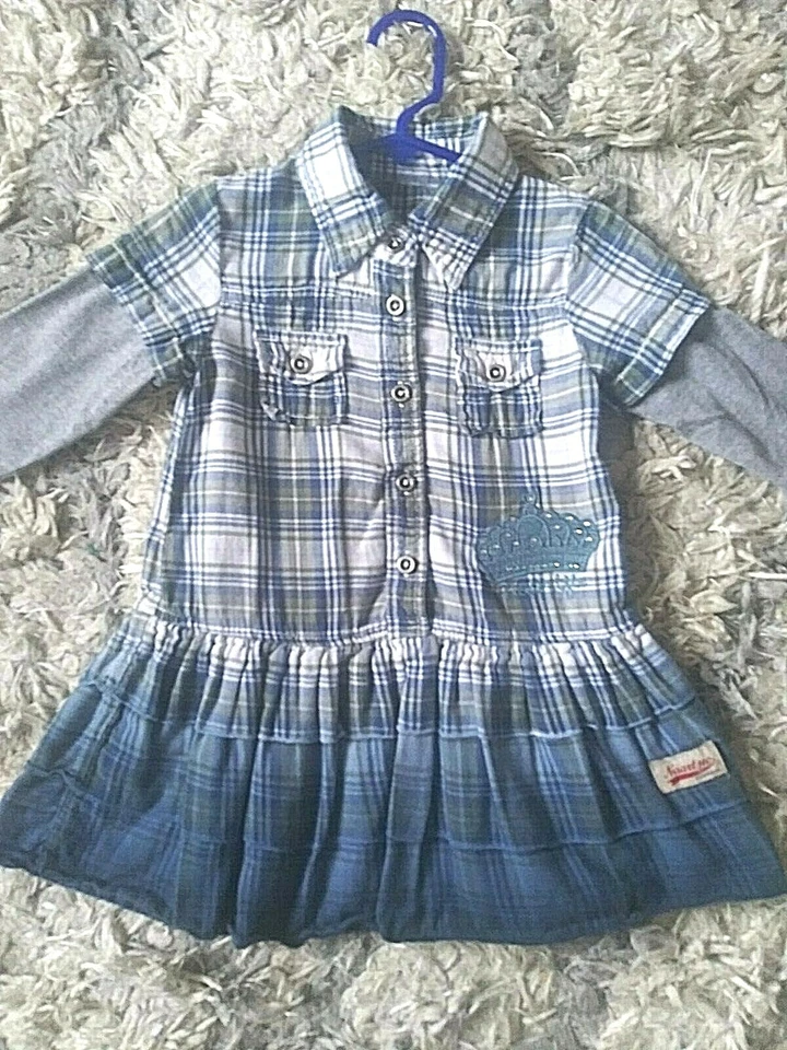 NAARTJIE девочек синий зеленый клетку погружения краситель CROWN RUFFLE платье падение талии блестящий размер 4 - Изображение 2 из 4