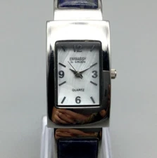 Embassy By Gruen Watch Women 22mm Silver Tone Stone Cab Open Cuff New Battery