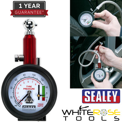 Sealey Reifendruckprüfer mit Reifenprofiltiefenmesser 0-8bar (0-120psi)