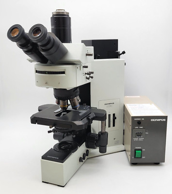 Olympus Microscope BX60 w. Fluorescence, Fluorite Objectives, & Trinocular Head