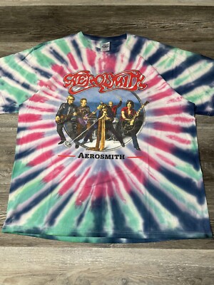 Vintage Y2K 2002 Aerosmith Run DMC Kid Rock Just Push Play Tour Tie Dye Shirt XL