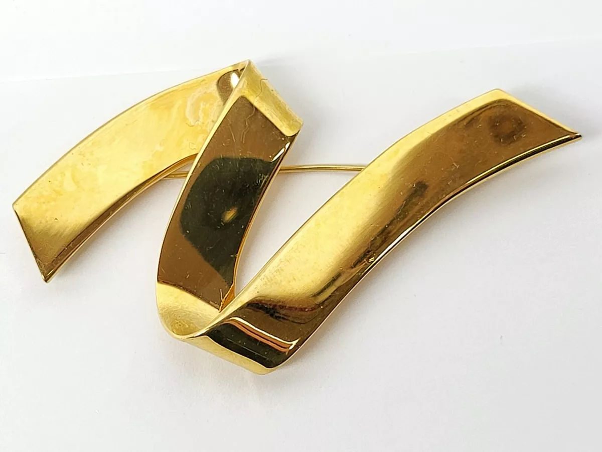 VINTAGE MONET GOLD TONE RIBBON PIN BROOCH eBay