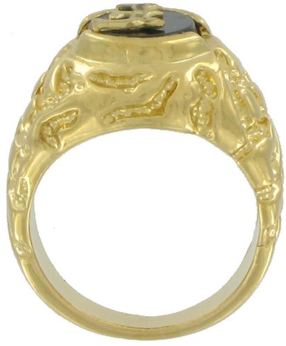 Black Onyx Initial Letter "F" Signet Gold Tone Mens Ring USA Made - Size 9 - Picture 3 of 3