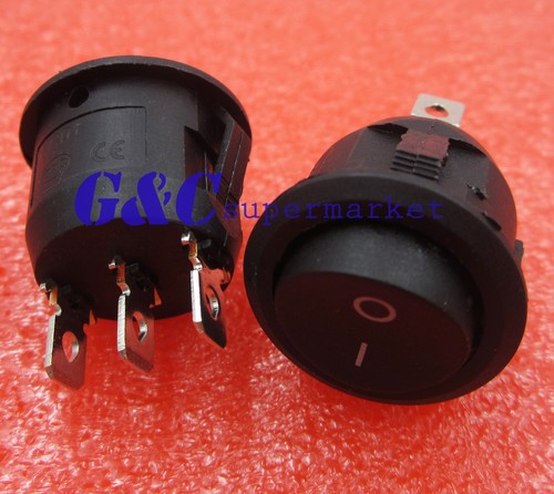 10PCS Mini 3 Pin Round Black SPDT ON-OFF Rocker Switch Snap-in - Picture 1 of 1