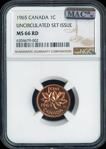 1965 Canada Small Cent 1C NGC MS66 RD - Quality