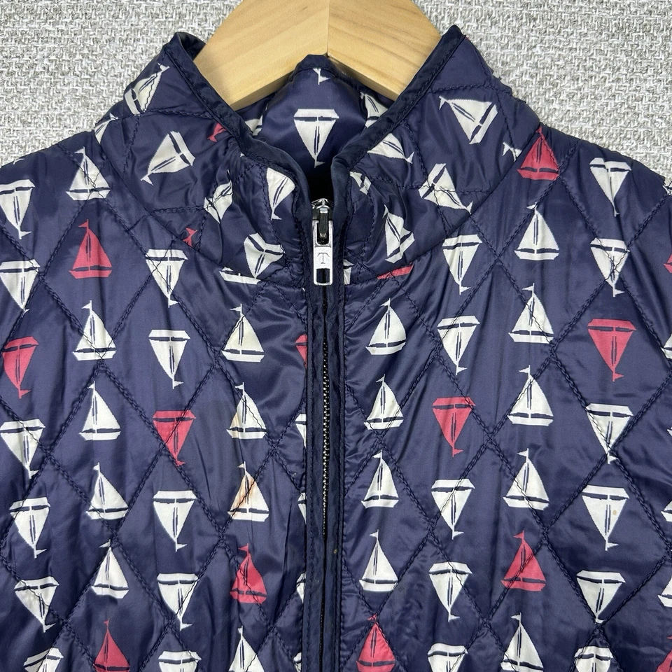 Talbots Sz M Nautical Navy Blue Multi Quilted Puffer Vest Sailboats Yacht Ocean - Image 2 of 4