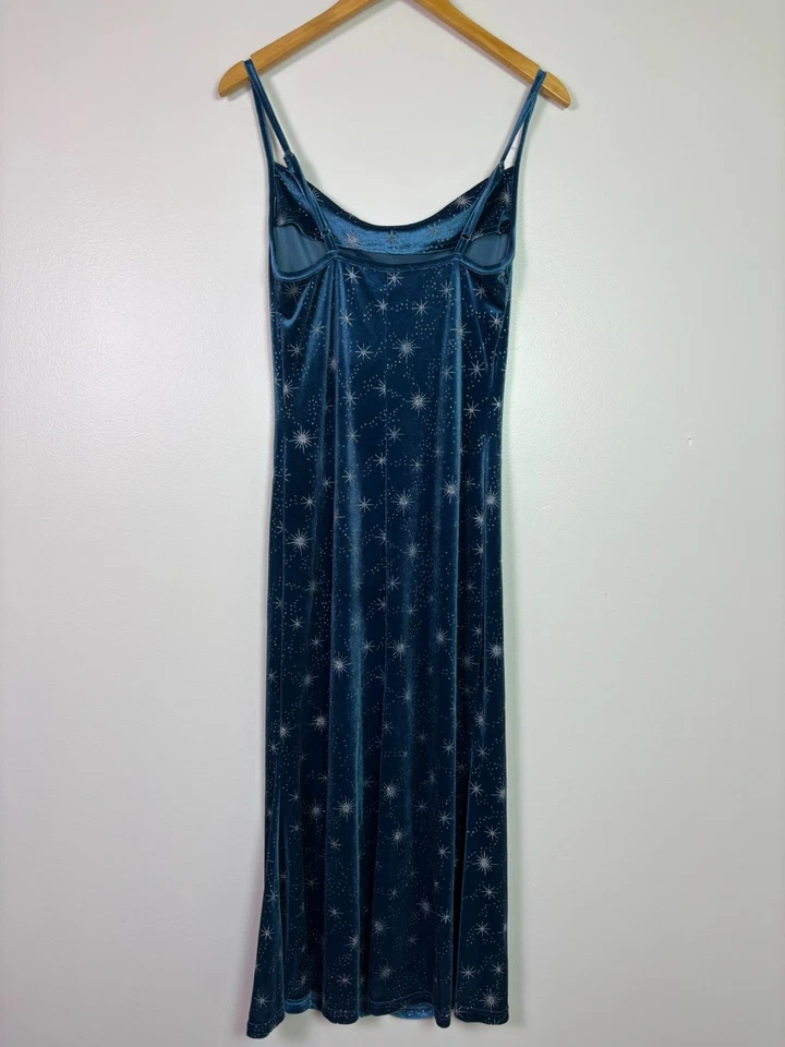 Cider Velvet Cowl Neck Star Pattern Mermaid Maxi Dress Blue Women's S Y2K Whimsy - Image 3 of 4