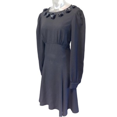 Vtg MICHAEL KORS COLLECTION Crepe Dress w Applique Black Size 2 ACADEMIA GOTH