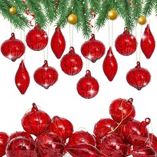 12pcs Glass Christmas Ornaments Hand Blown Balls Decorations Red-12pcs
