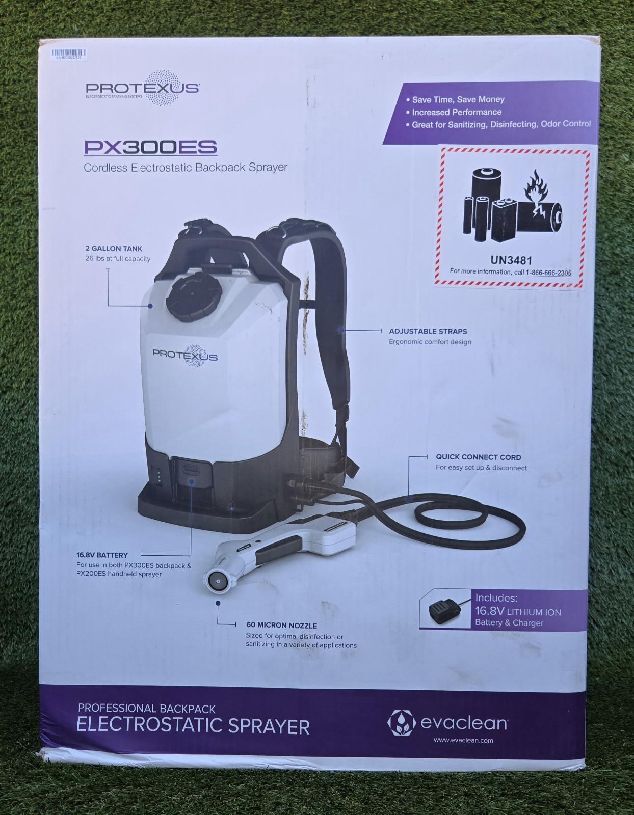 Evaclean Protexus PX300ES Cordless Electrostatic Backpack Sprayer Brand New