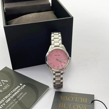 New Bulova Sutton Women's Quartz Watch Pink Dial Stainless Steel 96P249 28mm