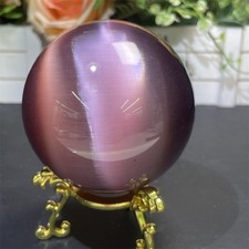 1.6LB 3.1" Purple Cat Eye Stone Sphere Ball Crystal Mineral Reiki Energy Gift