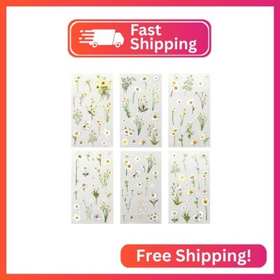 Daisy Stickers, 6 Pcs Transparent Floral Decals for Crafts Waterproof White Dais