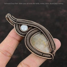Natural Golden Rutile Rainbow Moonstone Wife Wire Wrapped Pendant Jewelry Copper