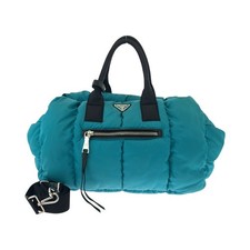 Prada Nylon Tessuto Bomber Turquoise Tote Women Black One Size