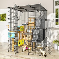 3x3x4 Large Metal Cat Cage Indoor w/ Storage Cube Detachable Playpen